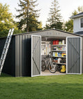 12 By 10 Foot Dark Grey Metal Shed With Lockable Door Waterproof Outdoor Storage For Bikes Garden Tools And Lawn Mower All Weather Shelter