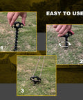 Easy to use Heavy Duty Screw In Tent Stakes 9.4 Inch Ground Anchors 6 Pack being secured into grass