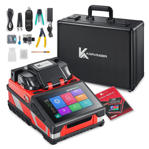 Pro Grade Fiber Optic Fusion Splicer With Core And Cladding Alignment 6 Second Splice And 16 Second Heat Integrated VFL And OPM Touchscreen Controller All In One Splice Kit Included with accessories and carrying case