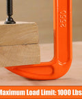 Six Inch C Clamp Set For Woodworking And DIY Projects, Beefy 1000 Lb Load Capacity, Two Pack, clamping wooden board