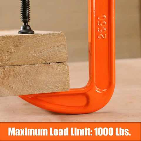 Six Inch C Clamp Set For Woodworking And DIY Projects, Beefy 1000 Lb Load Capacity, Two Pack, clamping wooden board