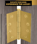 Rock Solid Heavy Duty Ball Bearing Door Hinges 4x4 Inch Solid Brass Satin Brass Finish Set Of 6 in packaging