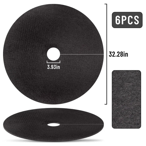 32.5 Inch Nonwoven Tree Mulch Ring Six Pack Reusable Weed Barrier Mat Degradable Go To No Fuss Weed Growth Inhibitor And Protect Tree Roots For Easy Landscape Weed Control, black nonwoven circles with hole for tree base.