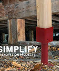 Adjustable Screw Jack Post 14.5-18.5 In For 4x4 Beams in crawlspace, red non-permanent structural support visible.