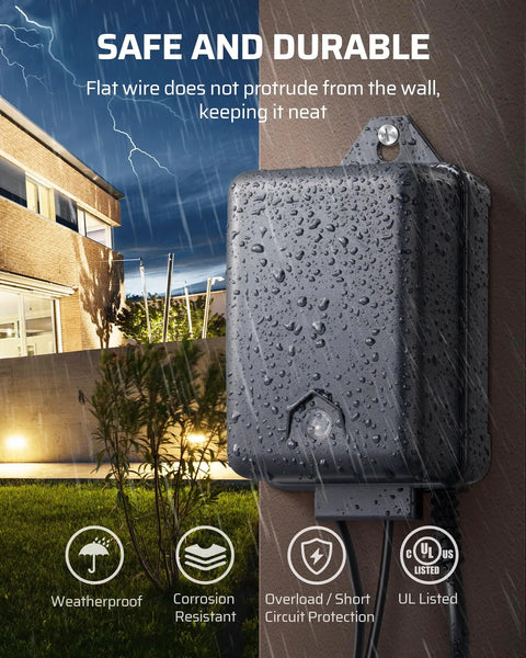 60W Low Voltage Landscape Transformer with Dusk to Dawn Photocell installed outdoors, wet and weatherproof, UL listed