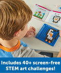 Child creating art with STEM Explorers Pixel Art Challenge Kit For Kids Kid Approved 40 Hands On Science And Math Activities Pattern Blocks