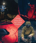 Tan Ultra Lightweight Clip On Cap Light 65A Plus USB C Rechargeable 230 Lumen LED Compact Headlamp in outdoor use