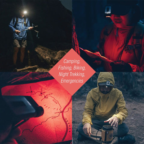 Tan Ultra Lightweight Clip On Cap Light 65A Plus USB C Rechargeable 230 Lumen LED Compact Headlamp in outdoor use