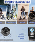 USB Rechargeable Bike Alarm With Remote Wireless Motion Sensor Anti Theft System for Bikes, E-Bikes, Scooters, Motorcycles display.