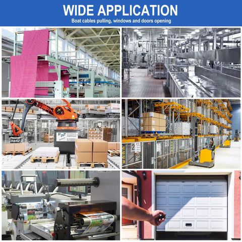 Collage of industrial applications, including robotics, packaging, and automation systems, showcasing wide application uses.