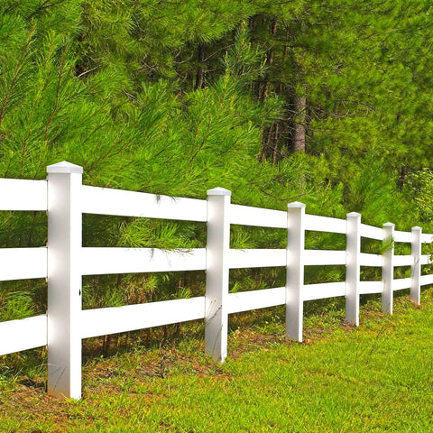 White fence with 24 Pack Pyramid White PVC Vinyl Post Top Caps For Vinyl Fence Posts 5x5 Inch Weatherproof Deck And Fence Post Covers
