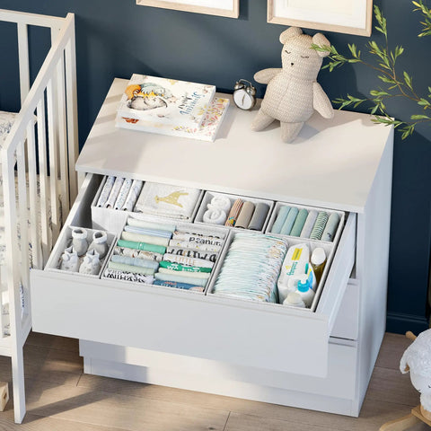 Rock Solid Fabric Drawer Organizer Set Of 12 White Grey Bins For Dresser Nursery Bedroom Closet Storage Hella Durable Build Perfect For Baby Clothes And Home Tidy Up