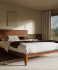 Queen Size Bamboo Platform Bed Frame With Tall Headboard Packed With Upgraded Metal Support Legs For Unbreakable Stability And A Sleek Rustic Look That Brings Badass Vibes To Your Bedroom While Keeping Things Solid As A Rock With Ease, styled with neutral bedding and natural light.