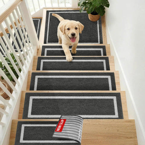 Soft Stair Treads Non Slip Carpet Mats 28 Inch By 9 Inch Indoor Stair Runners For Wooden Steps Kid And Pet Friendly With TPE Backing