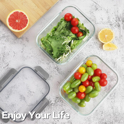 Two containers from 24 Piece Borosilicate Glass Food Storage Set With Snap Locking Lids Airtight Meal Prep Containers For Quick Lunches