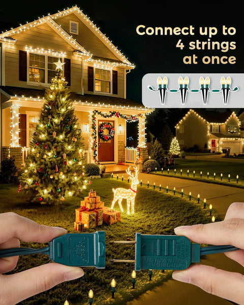 Outdoor Christmas Pathway Lights 2 Pack, 51.4 Ft Total, 40 Bulbs illuminating yard and driveway with festive holiday decor