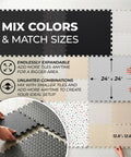 Image displaying Interlocking Foam Gym Mats Set With Edge Pieces For Full Floor Protection, 12 tiles, various colors and sizes.