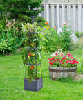 4 Tier Tomato Planter With Box Trellis, 56 Inch Raised Garden Bed Boxes, Climbing Plant Cages in outdoor garden setting.