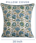 Block Print Asparagus Green Pillow Covers 16x16 Set of 2, 16-inch cotton floral pillow cover