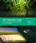 Low Voltage LED Landscape Lights 4 Pack, 3.2W 240LM, 3000K, illuminating a garden pathway with 135° adjustable angle, waterproof spotlight.