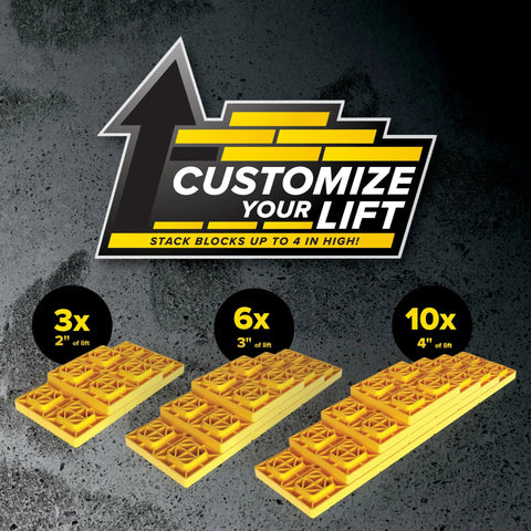 Built Tough Heavy Duty Polymer Rv Leveling Blocks 10 Pack With Quad Grid Traction for stacking up to 4 inches.