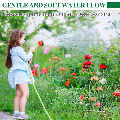 Young girl watering garden with Two Thousand Hole Garden Watering Nozzle With 11 GPM Shower Sprayer Easy Peasy Outdoor Hose Head For Flowers Vegetables And Plants Plastic Construction Fits 3 Quarter Inch Threads 2 Pack