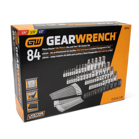 84 Piece Master SAE And Metric Hex And Torx Socket Set for Home and Auto Repairs with Durable Heat Treated Sockets box view