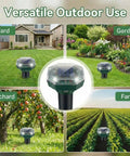Solar Powered Ultrasonic Mole And Gopher Repeller Pack Of Four Waterproof Outdoor Pest Deterrents in various garden settings
