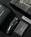 Folding Pocket Knife With 3.23 Inch Stainless Steel Blade And G10 Handle Pocket Clip EDC Knife displayed with accessories