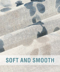 Close-up of 84 Inch Long Semi Sheer Linen Curtains With Vintage Floral Print, Bluestone and Taupe, open weave linen texture visible.