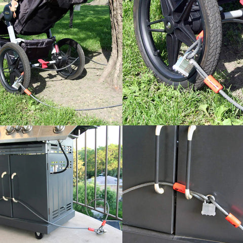 Heavy Duty 15Ft Security Cable With Loops Three Eighths Inch Braided Steel securing bike and cabinet outdoors