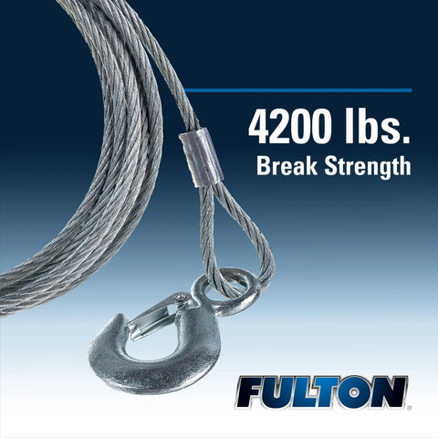 Beefy Galvanized Steel Boat Winch Cable With Hook Three Sixteenth Inch By 25 Foot Heavy Duty Trailer Winch Line showing close-up hook