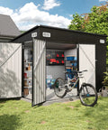 Outdoor Waterproof Storage Shed With 360 Cu Ft Capacity 9.4 By 7.3 Feet Heavy Duty Metal Garden Tool Shed With Triple Lockable Doors