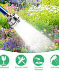 3/4 Inch Aluminum Garden Hose Shower Head With 3000 Hole Mist Nozzle spraying water on flowers, outdoor use