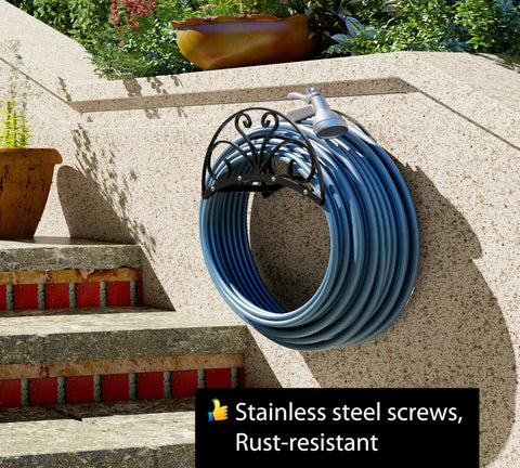 Heavy Duty Metal Hose Holder Wall Mount For Outdoor Yard Solid Iron Garden Hose Reel Organizer on patio wall