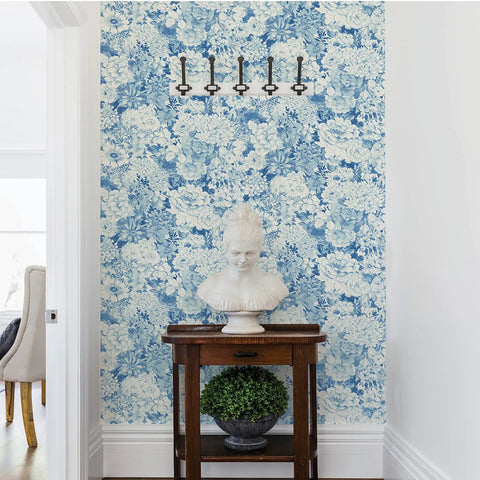 Indigo Empress Garden Peel And Stick Wallpaper Blue Floral Look For Walls Easy Application And Repositionable No Residue Removable