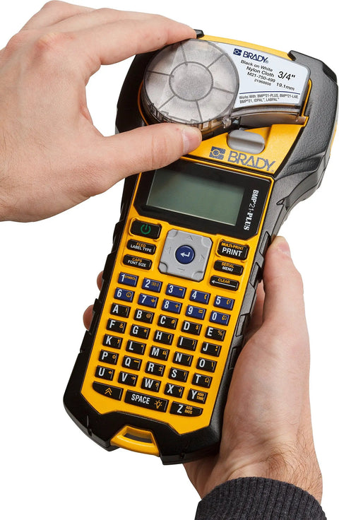 Top Shelf Portable Color Label Maker Kit With Rugged Carrying Case And Fast Swap Battery for easy wire tagging in hand.