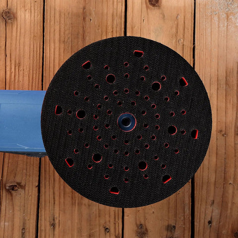 Top view of 6 Inch Replacement Sanding Pad For Dual-Mode Random Orbit Sander GET75-6N on wooden surface