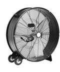 Heavy-Duty 30 Inch High-Velocity Drum Fan With Metal Housing, 300W Power, UL Certified Safety, Two-Speed, Black on-wheels