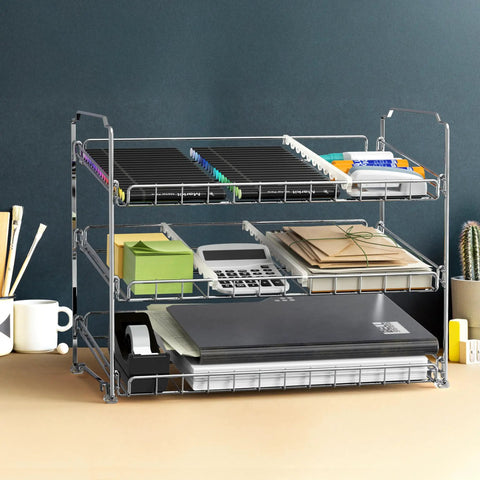 Solid As Rocks 3 Tier Stackable Can Organizer Rack Holds 36 Cans Chrome Pantry Storage for office supplies.