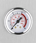 Pressure gauge dial showing 50 psi for Top Shelf Stainless Steel Jewelry Steam Cleaner 2.2 Liter Tank usage.