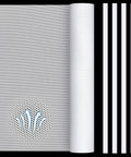 DIY PC Case Dust Filter Kit 39.37 x 11.81 Inches With 0.5 mm High Airflow Holes Includes Four Magnetic Strips For Easy No Fuss Magnet Mount PVC Dustproof Cover For Computer Chassis And More White. Shown are the white filter with tiny holes and magnetic strips on a black background.