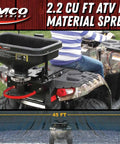 ATV Dry Material Spreader For Precise Distribution and Broadcast 12V Power Polymer Hopper mounted on ATV rear.