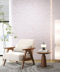 Fresh Boho Striped Peel And Stick Wallpaper Roll In Light Pink Waterproof Vinyl Contact Paper on wall with a modern chair and lamp.