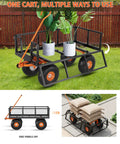 Heavy Duty Steel Garden Cart With 500 Lbs Capacity 3 In 1 Pullable Wagon carrying potted plants on 10 inch wheels