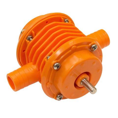 Drill Powered Transfer Pump For Fluids Multipurpose Drive Pump With Replacement Parts Kit Cordless Convenience Fast Water Drain From Anywhere Portable Drill Water Pump For Vehicles Basements Pools And More, orange plastic body with metal shaft