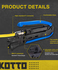 Coax Cable Crimp Kit With Adjustable Compression Tool For RG6 RG59 RG11 F Connectors Includes Coax Stripper And 20 F Compression Connectors Ergonomic Anti Slip Handle Easy Thumb Screw Adjustment image showing tool details.