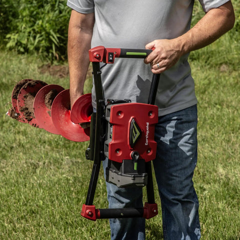 Person holding 60V Cordless Dirt Auger With 8 Inch High Performance Bit, Spline Shaft, on grassy field
