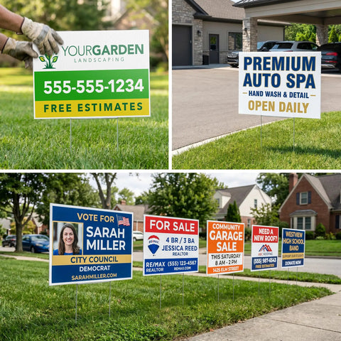 Totally Customizable 24x18 Yard Sign With Metal H Stakes, Double Sided Full Color Print Outdoor Corrugated Plastic For Business, Garage Sale, Home Or Office, Made In USA
