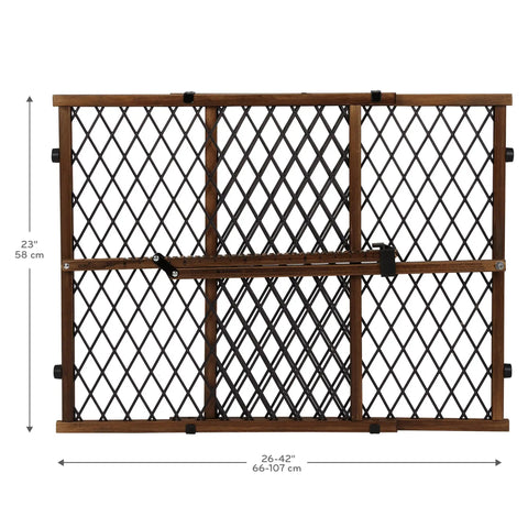 Position And Lock Adjustable Wood Baby Gate For Farmhouse Style Homes, Fits 26 To 42 Inch Openings, 23 Inch Tall, Tension Mounted